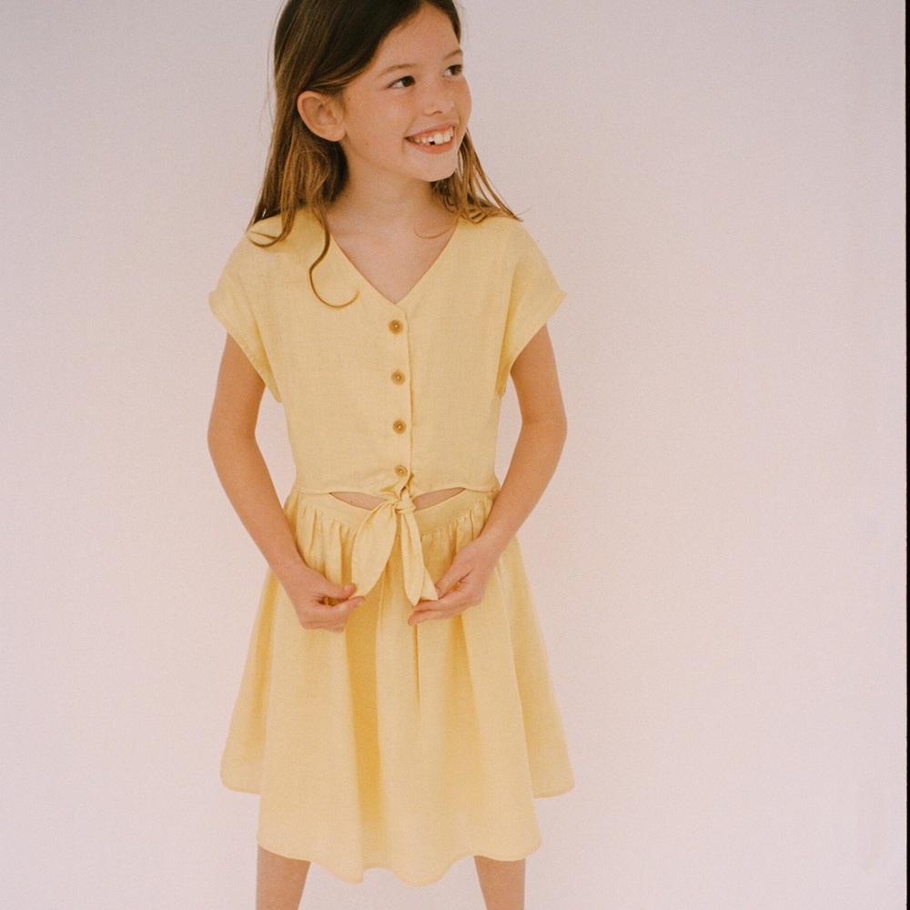 Zara (EUC) | yellow cut out linen button down dress - Picture 2 of 8